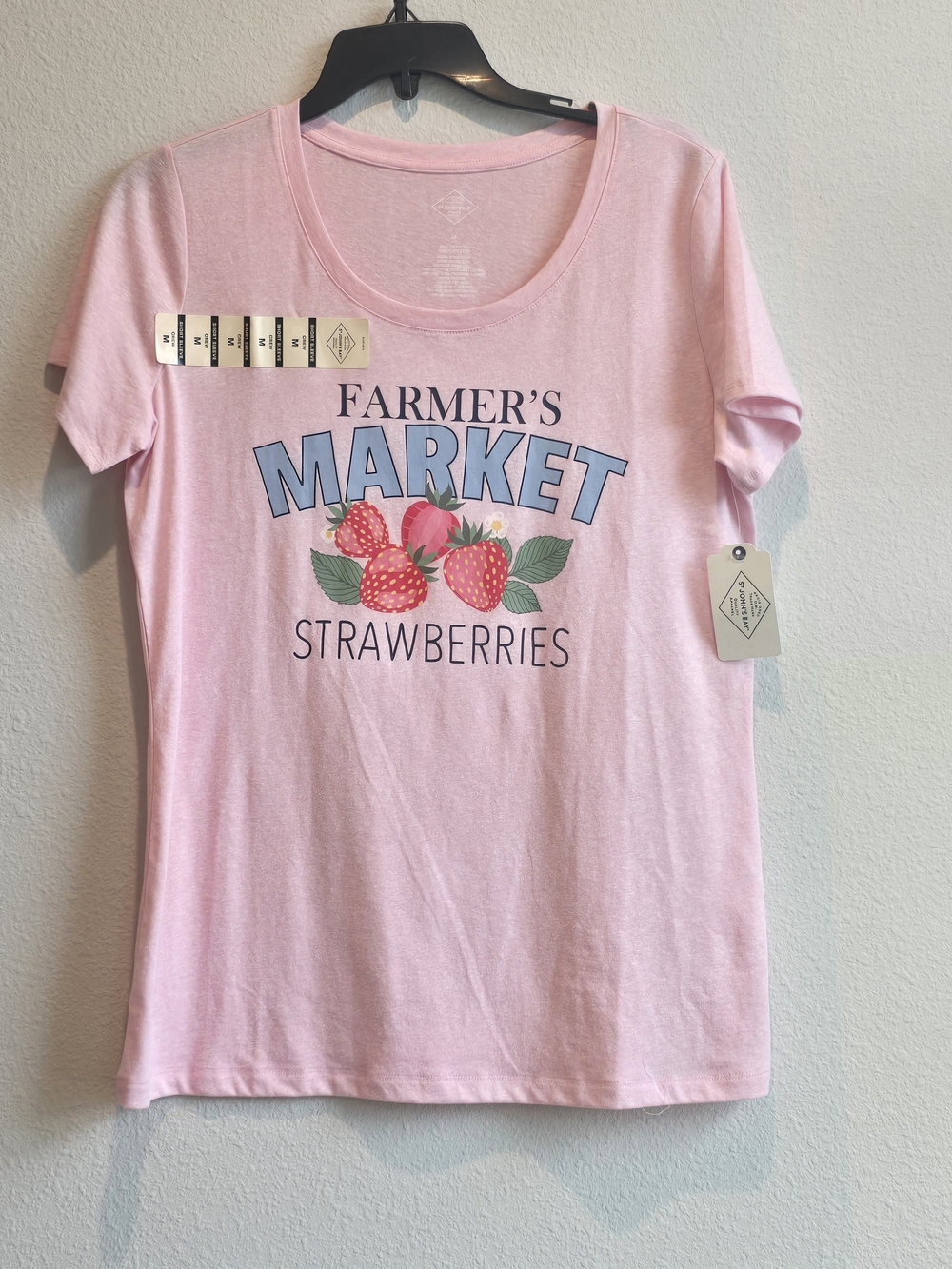 St. John's Bay Pink Graphic Tee with Strawberry Detail